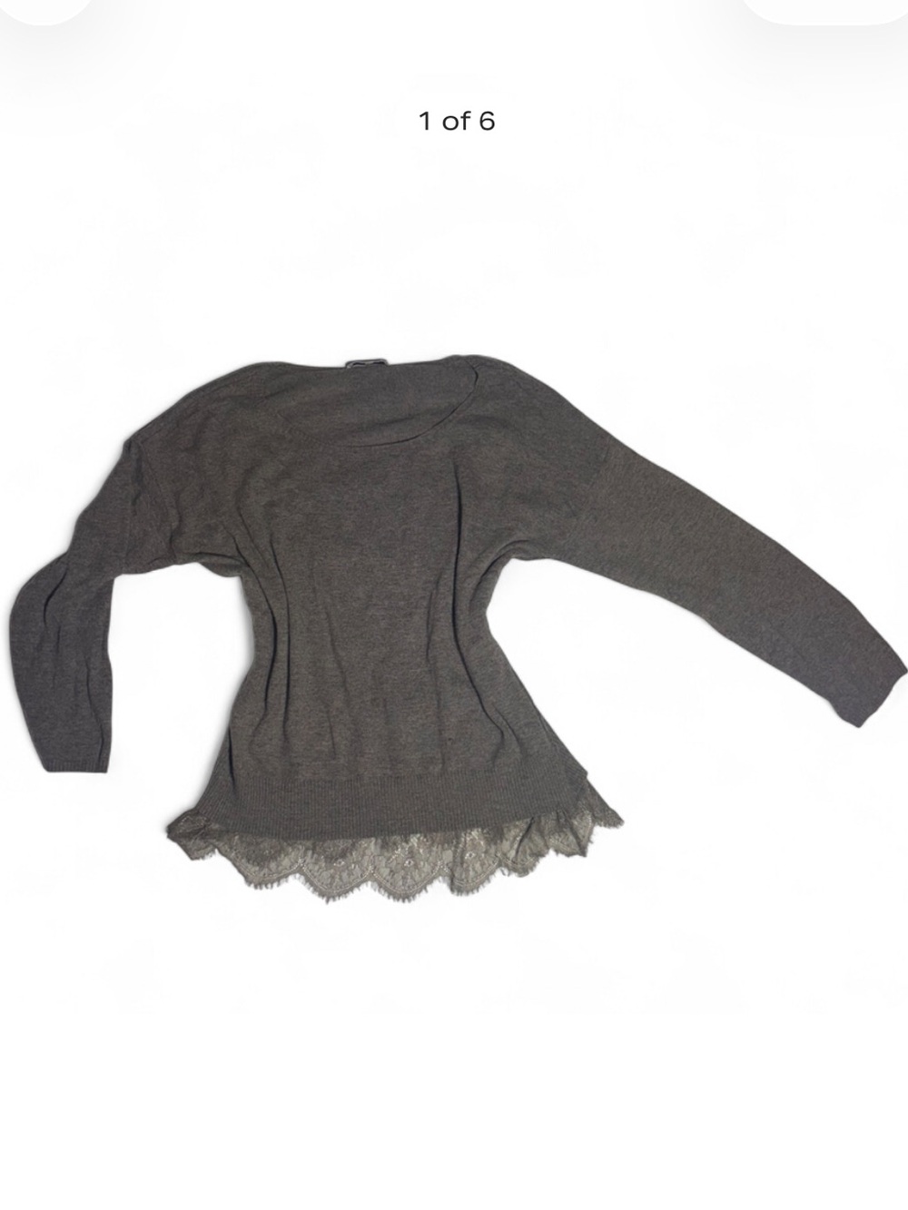 Sioni Dolman Sleeve Knit Top with Scalloped Lace Trim Hem Women’s L Brown